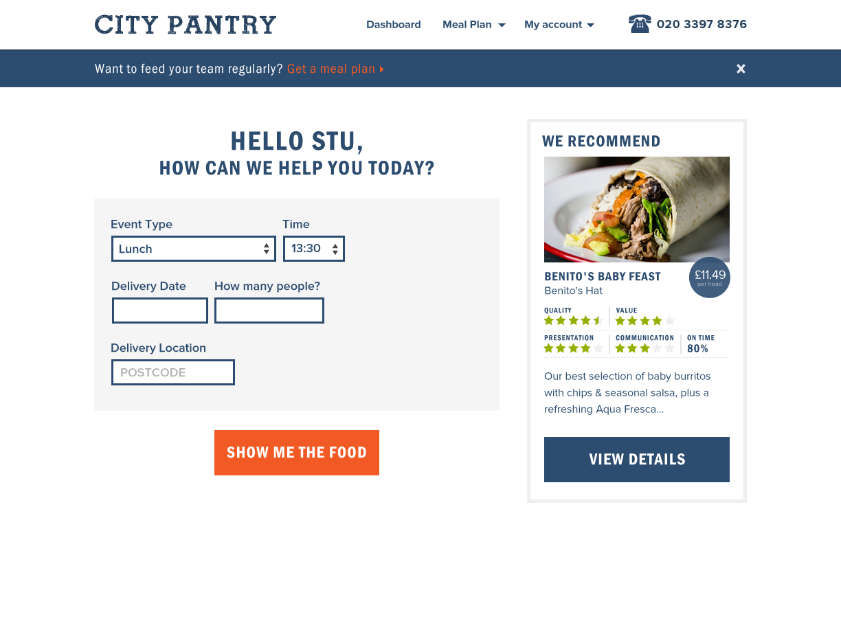 City Pantry Dashboard View