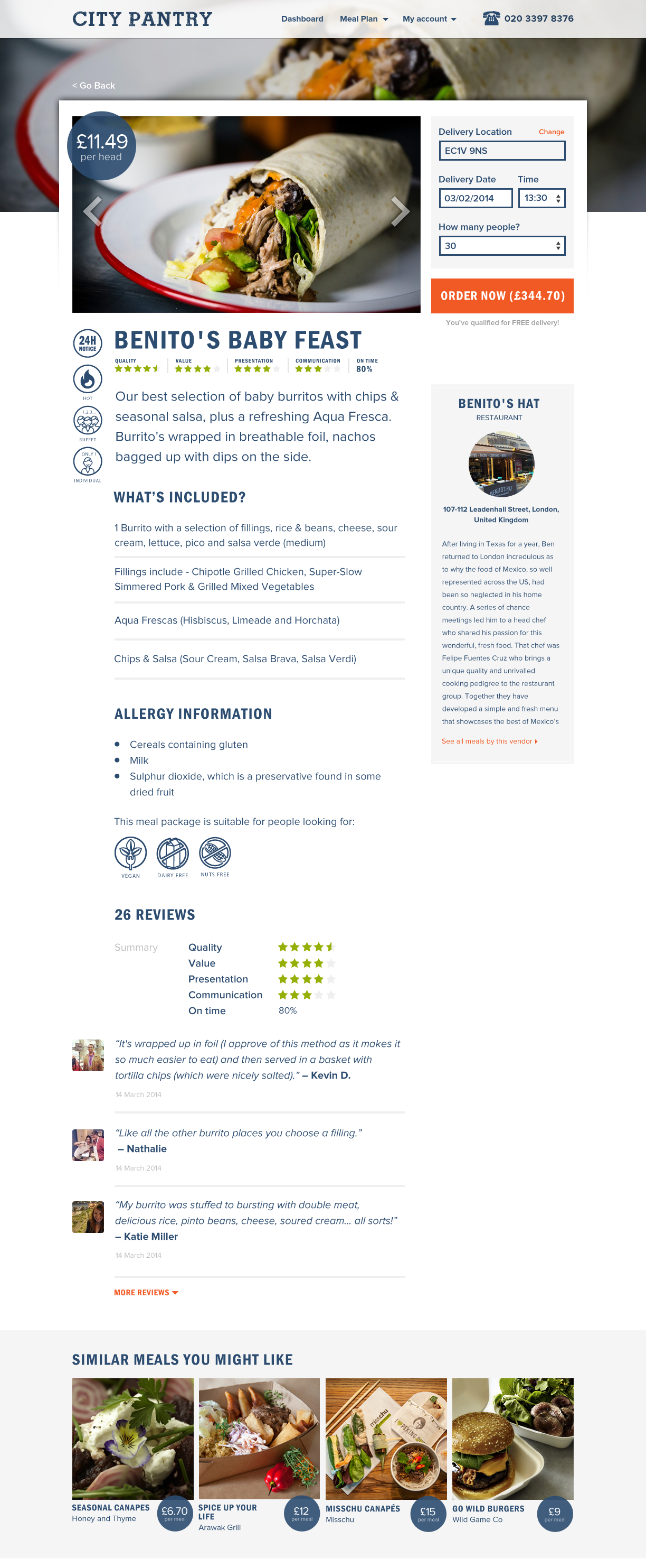 Vendor Meal Package Page
