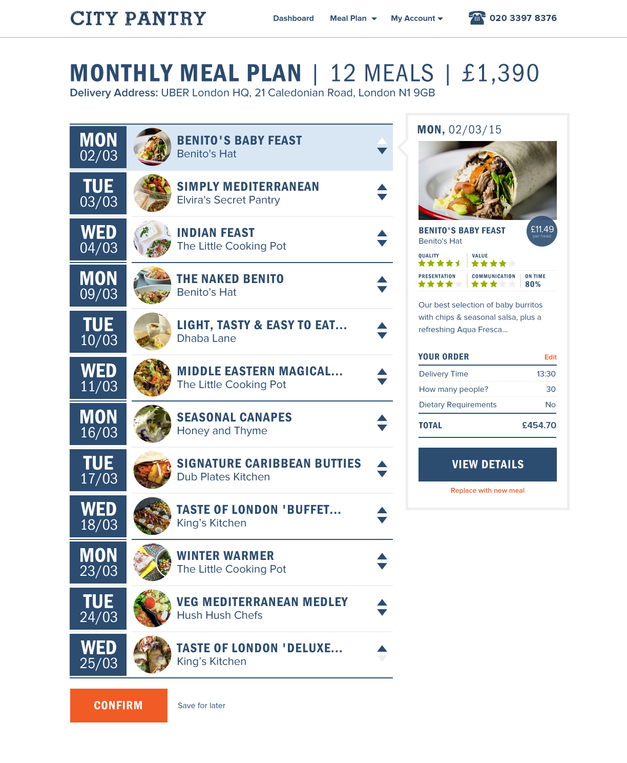 Monthly Meal Plan Confirmation
